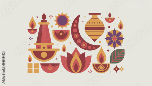 Colorful traditional indian festival decorations and symbols collection