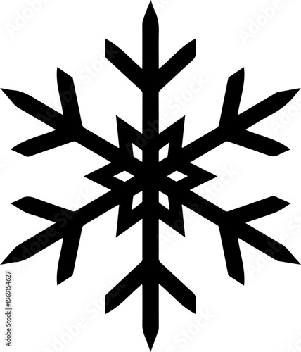 Black snowflake icon, winter symbol, frosty design element, vector graphic