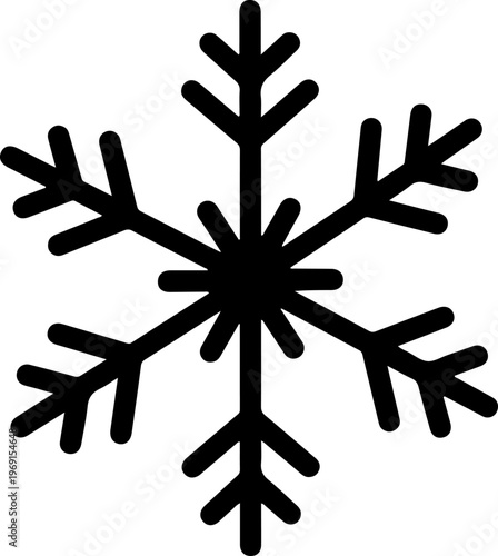 Black snowflake icon, winter symbol, frosty design element, vector graphic