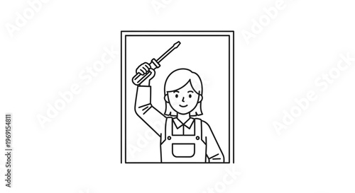 Woman Mechanic Holding Screwdriver, DIY Repair, Home Improvement, Workshop, Vector Art