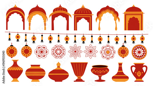 Vibrant collection of traditional indian decorative brass and ceramic items