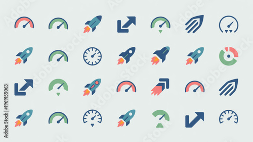 Assorted icons representing various social media, communication, and utility functions