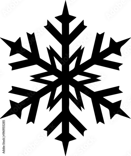 Black snowflake, winter icon, frosty symbol, vector graphic