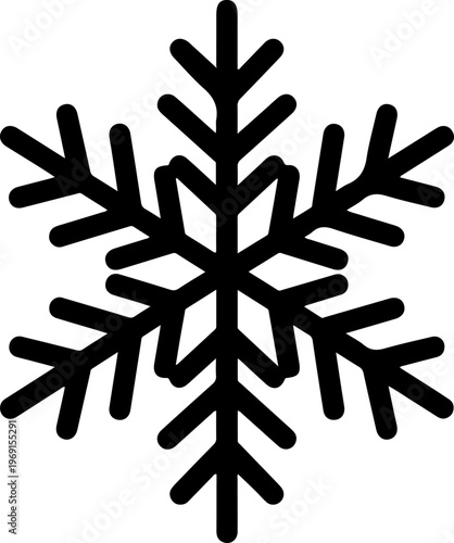 Black snowflake icon, winter symbol, frosty design element, vector graphic