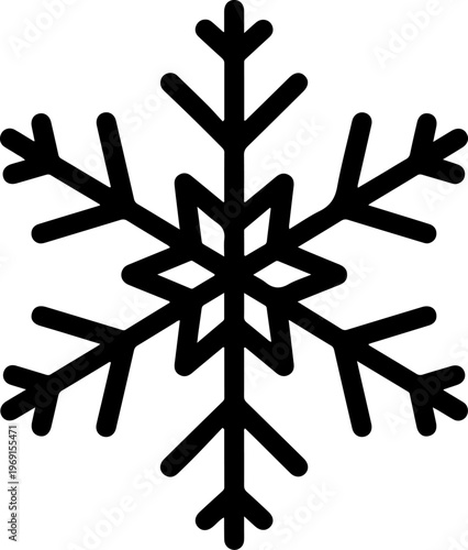 Black snowflake icon, winter symbol, frosty design element, vector graphic