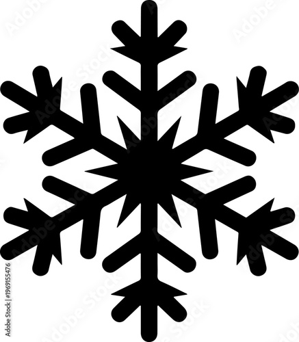 Black snowflake icon, winter symbol, frosty design element, vector graphic