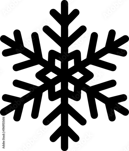 Black snowflake icon, winter symbol, frosty design element, vector graphic