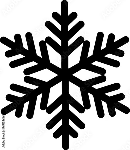 Black snowflake icon, winter symbol, frosty design element, vector graphic