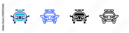 Police Car Multi Style Icon Set Vector 