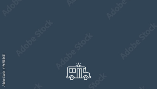 White Ambulance Bus Icon on Dark Blue Background, Emergency Vehicle Symbol