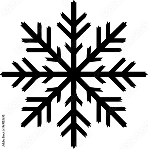 Black snowflake icon, winter symbol, frosty design element, vector graphic