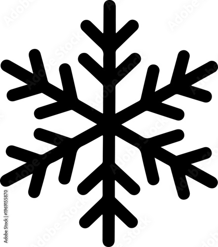 Black snowflake icon, winter symbol, frosty design element, vector graphic