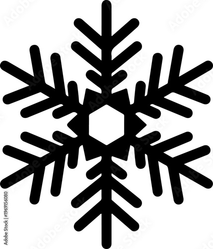 Black snowflake icon, winter symbol, frosty design element, vector graphic