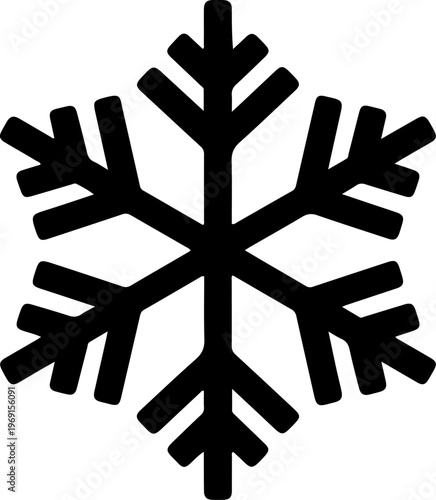 Black snowflake icon, winter symbol, frosty design element, vector graphic
