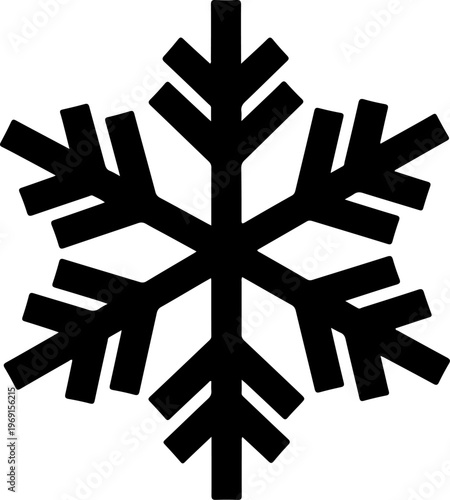 Black snowflake icon, winter symbol, frosty design element, vector graphic