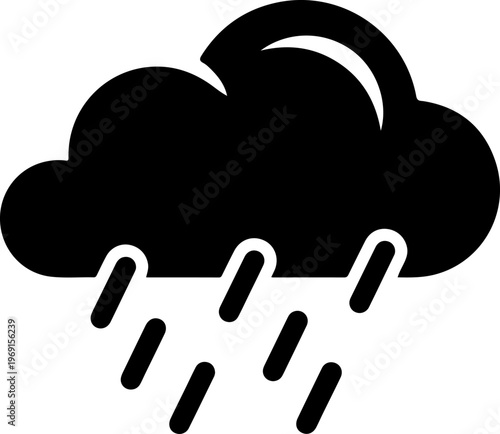 Rain Cloud, Weather Icon, Black Vector Graphic, Rainfall Symbol