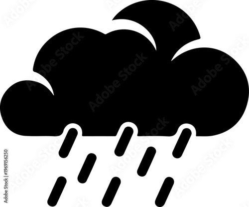 Rain Cloud, Weather Icon, Black Silhouette, Rainy Day Symbol