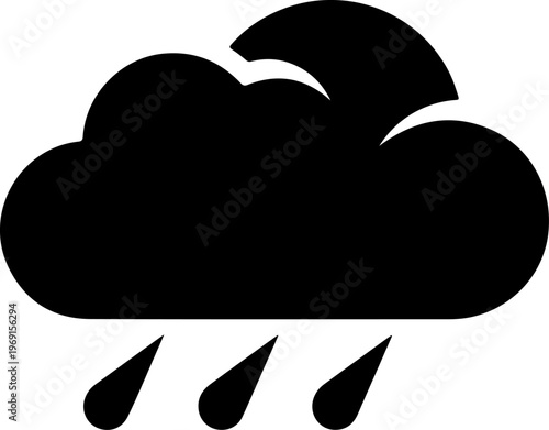 Rain Cloud, Weather Icon, Black Silhouette, Rainy Day Symbol