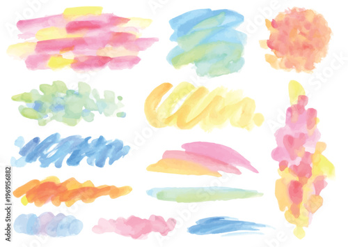 フリーハンドのカラフルな水彩絵の具のパーツ13点セット