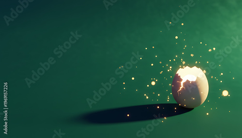 Explosion of Light from Cracked Egg Shell Symbolizing New Beginnings and Innovation