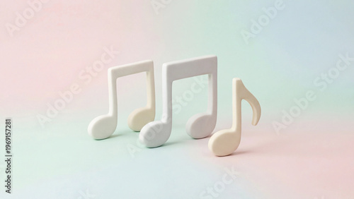 Musical notes minimal white symbols on pastel surface clean scene