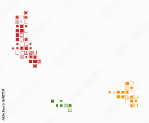 Comoros, shape of the country build of colored cells. Digital style map of the Comoros on white background. Large size square blocks. Trending vector illustration.