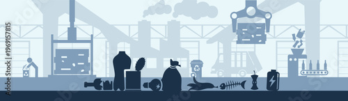 Waste management and recycling vector illustration. Green concept with icons related to sorting and separating different garbage or rubbish types