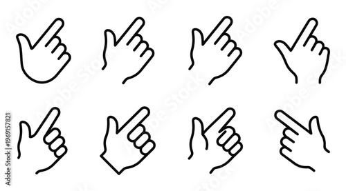 Collection of hand pointer icons showing different finger gestures for selection and pointing