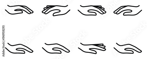 Cupped hand gesture line icon set representing protection care and holding concepts for web design