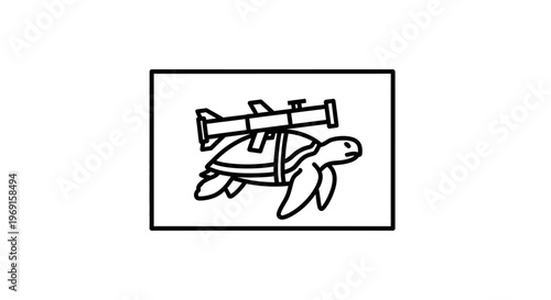Turtle with Rocket Launcher on Shell - Funny Military Animal Concept