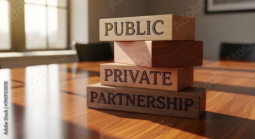 Public Private Partnership Concept: Wooden Blocks on a Table