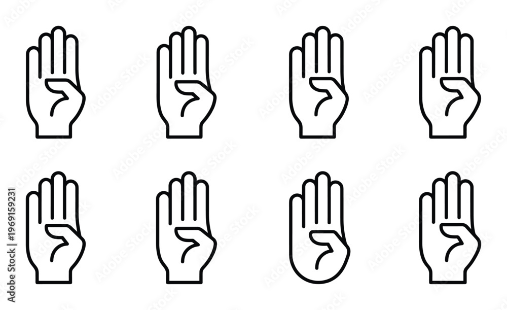 Obraz premium Hand showing four fingers gesture icons set with palm facing forward isolated on transparent background