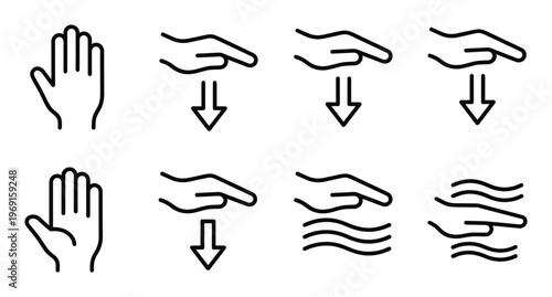 Hand wave gesture simple line icon set hand motion for waving greeting isolated vector