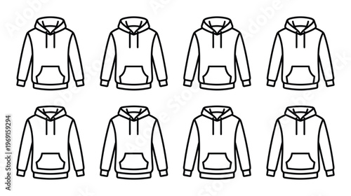 Hoodie sweatshirt line icon set for apparel design and casual clothing collection vector graphics