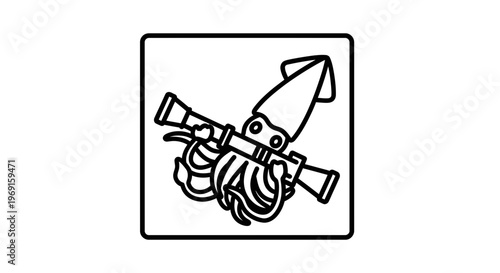 Squid holding a telescope, cartoon style, vector illustration, sea creature, exploration symbol