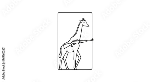 Surreal Giraffe Holding Automatic Rifle in Minimalist Line Art Style