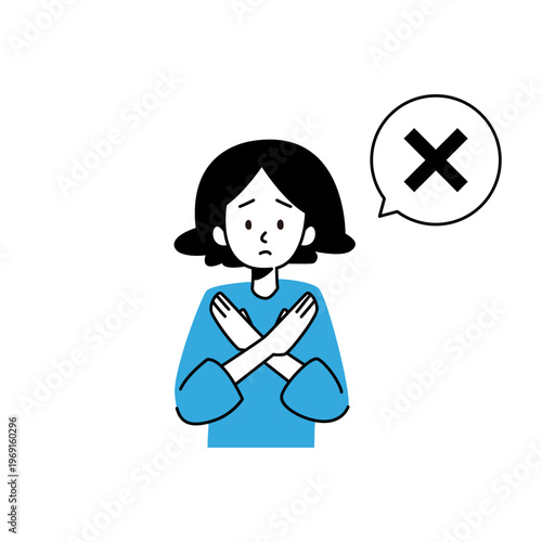 手でバツを表す女性のベクターイラスト