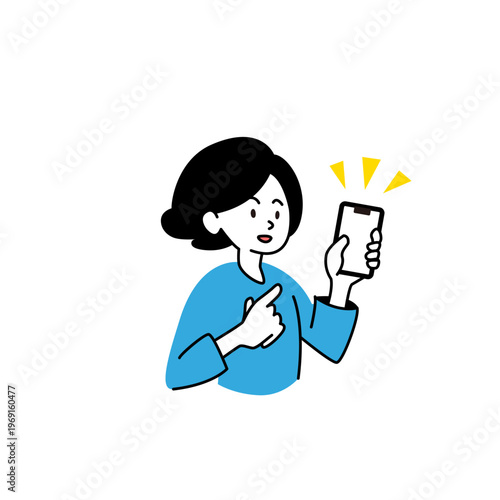 スマホを操作する女性のベクターイラスト