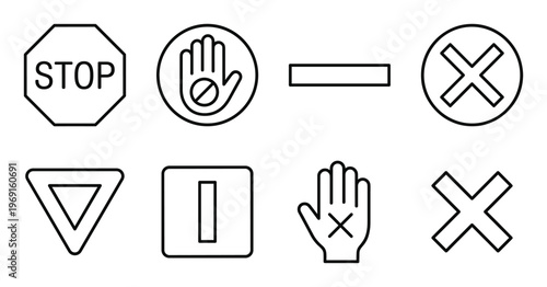 Prohibition sign stop triangle cross line icon set isolated vector