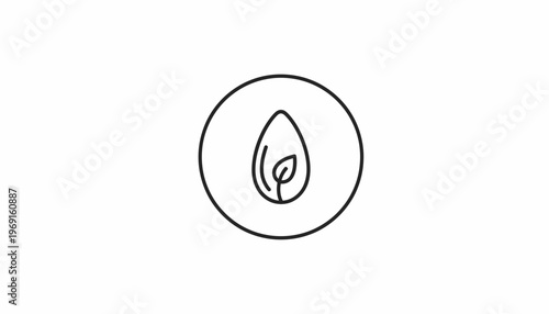 Simple Seed Icon with Leaf Inside Circle, Organic Growth Concept