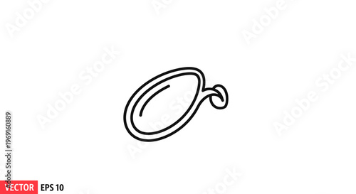 Simple Oval Mirror Icon with Handle, Outline Drawing