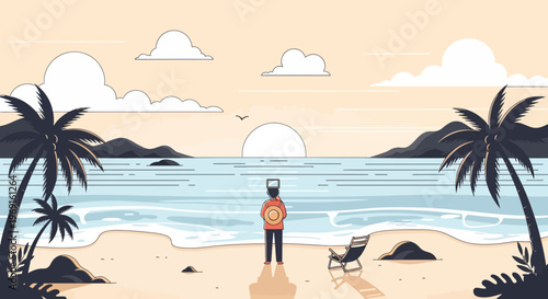 Beach Traveler Watching a Beautiful Sunset over the Tropical Ocean