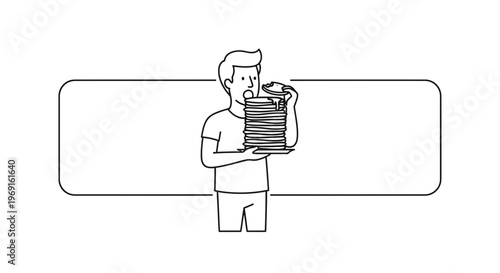 Charming line drawing depicting an individual about to indulge in a massive stack of delicious