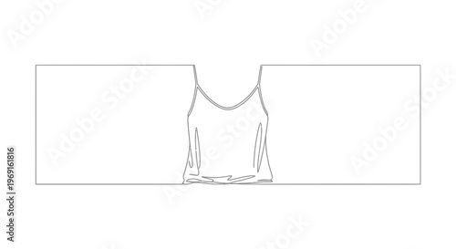 Minimalist continuous line art drawing of a delicate women's camisole top for fashion design