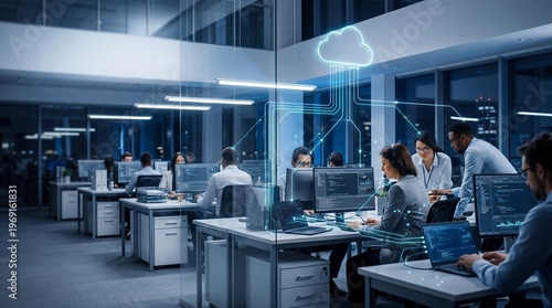 Cloud Computing Technology Concept with Software Engineers Working in Modern Office