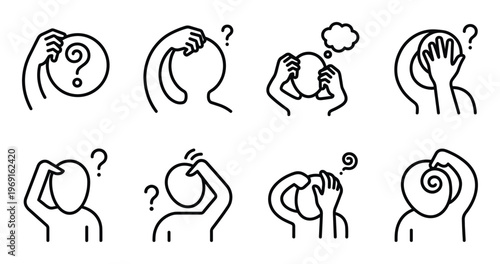 Set of thinking and confusion line icons, perfect for web, apps, and various design projects