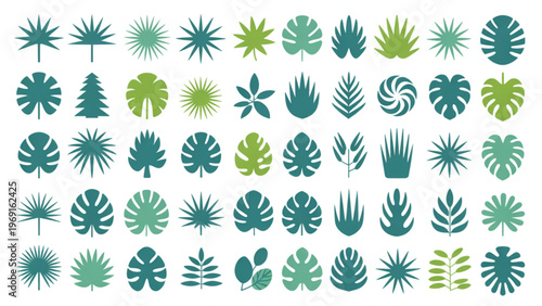 Colorful collection of various cartoonish holiday and seasonal icons featuring snowflakes and winter themes