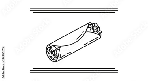 Clean line art illustration depicting a savory rolled food item, perfect for modern design elements