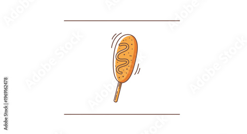 Vibrant cartoon illustration of a classic golden-brown corn dog with mustard, ready for a