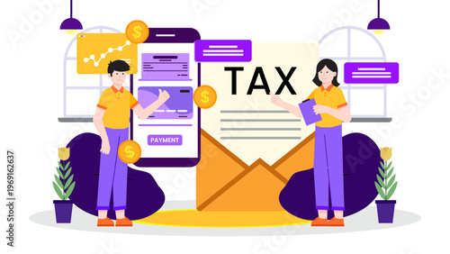 Business people organizing tax payments and corporate financial planning through digital mobile applications and documents